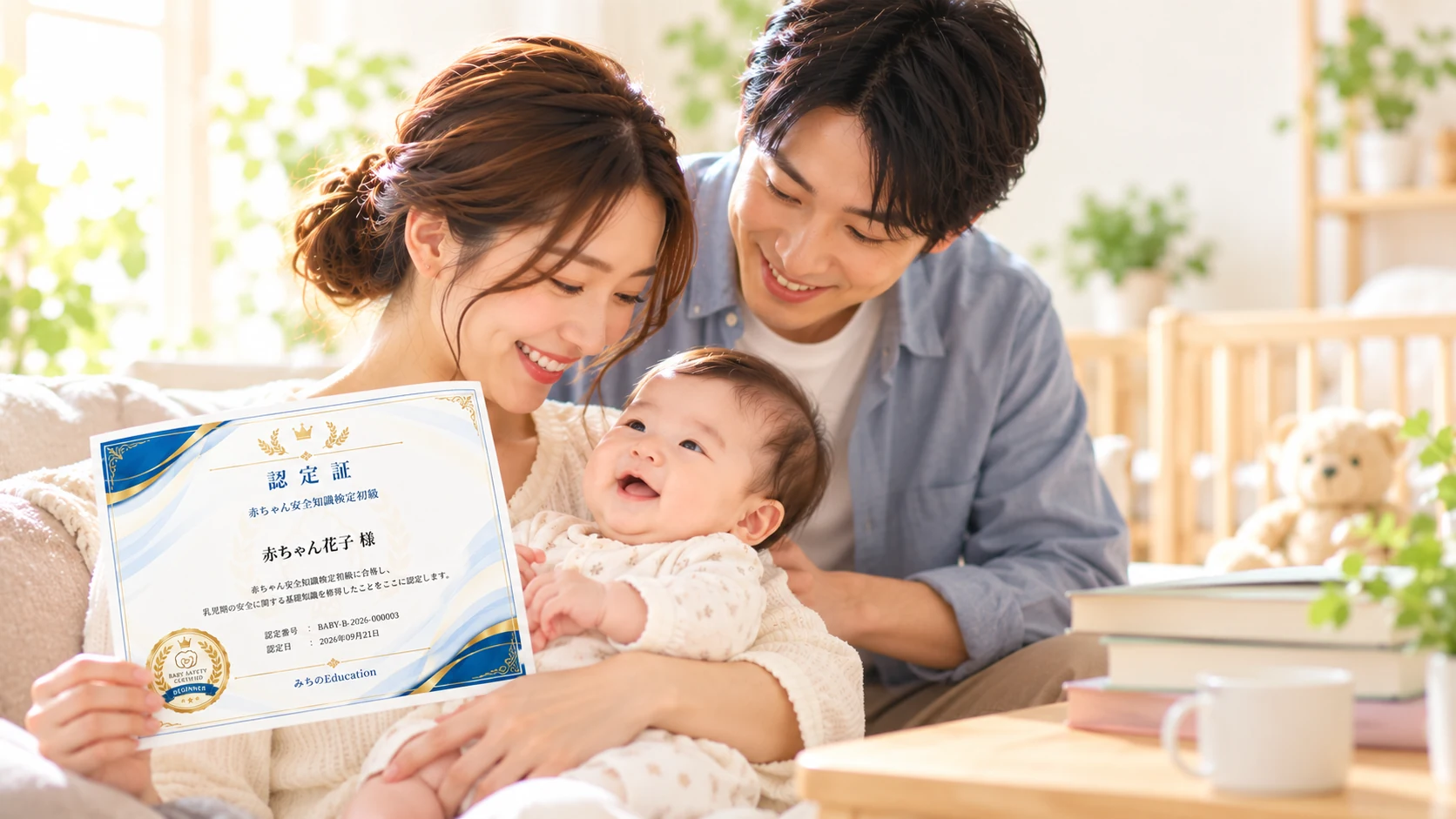 認定試験の合格を子育てへの自信につなげる家族のイメージ