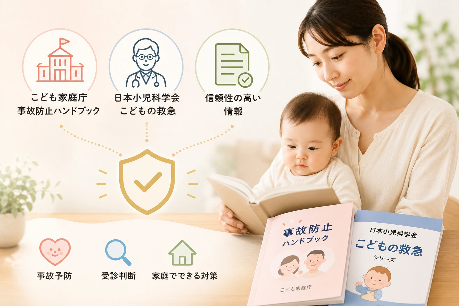 公的資料や専門機関の情報をもとに赤ちゃんの安全知識を学ぶイメージ
